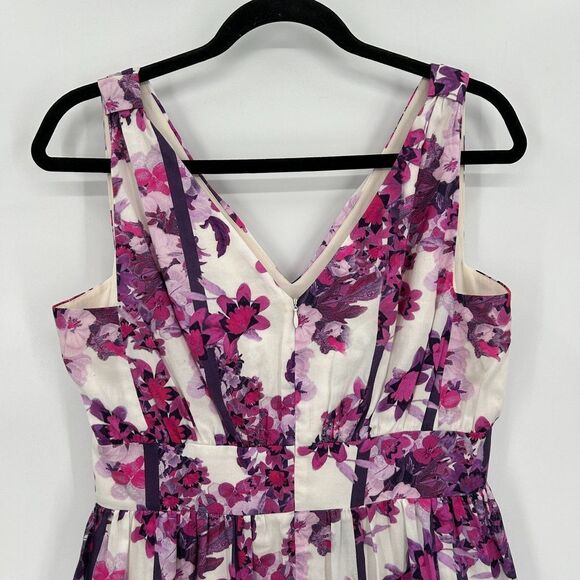 ERDEM Purple Pink White Floral Cotton Silk V-Neck Sleeveless Spring Mini Dress 8 - Picture 5 of 7